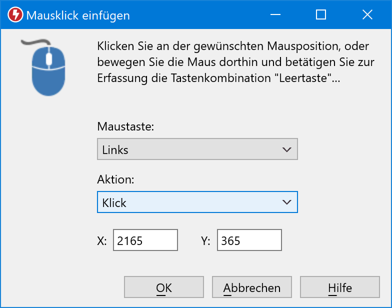 Macro Recorder kann Klicks mit der linken, mittleren, rechten, X1, X2 Taste simulieren