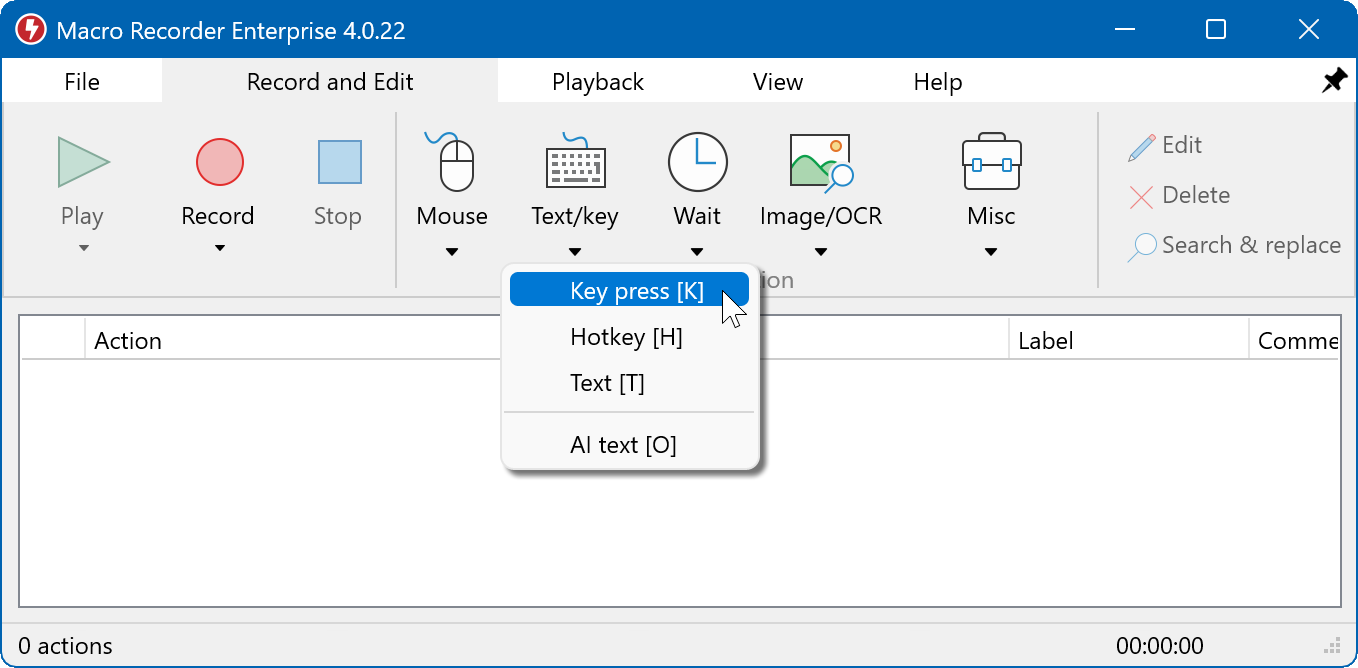 Macro recorder keyboard actions