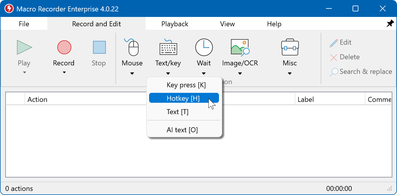 Macro recorder keyboard actions