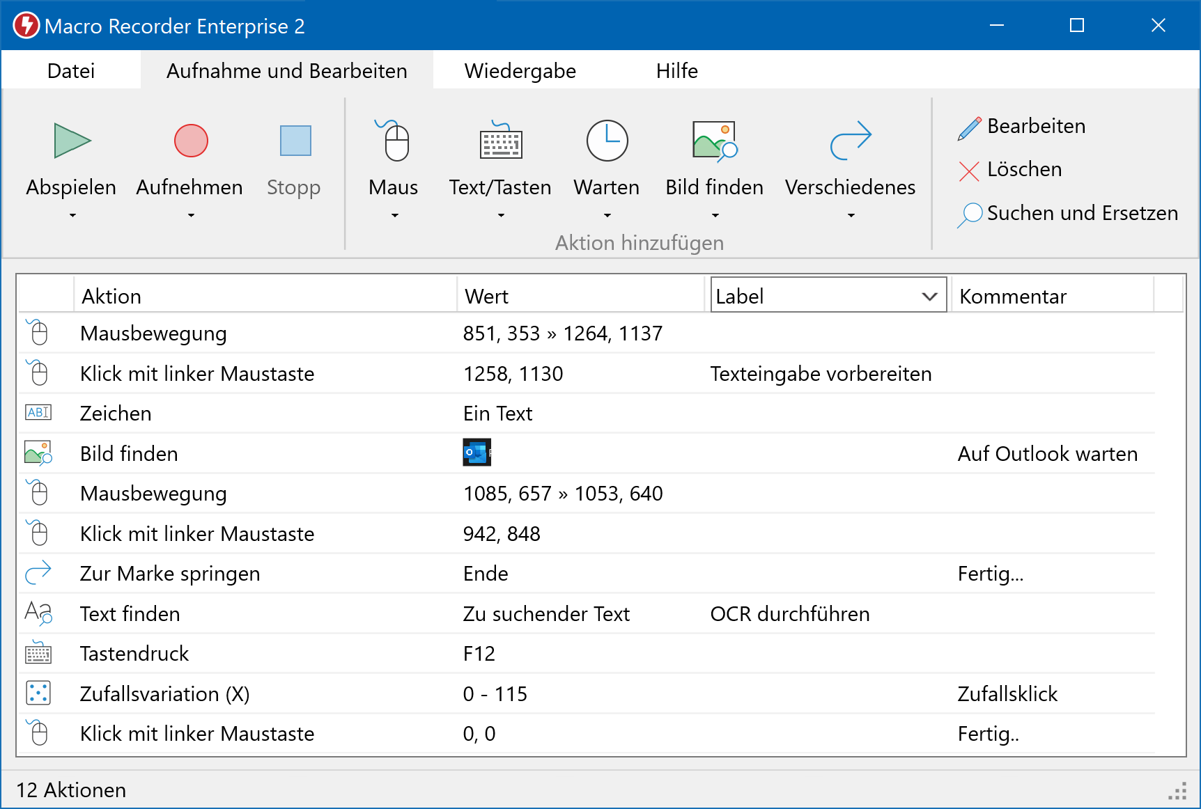 Macro Recorder für Windows - Programmfenster Macro Recorder für Windows - Programmfenster