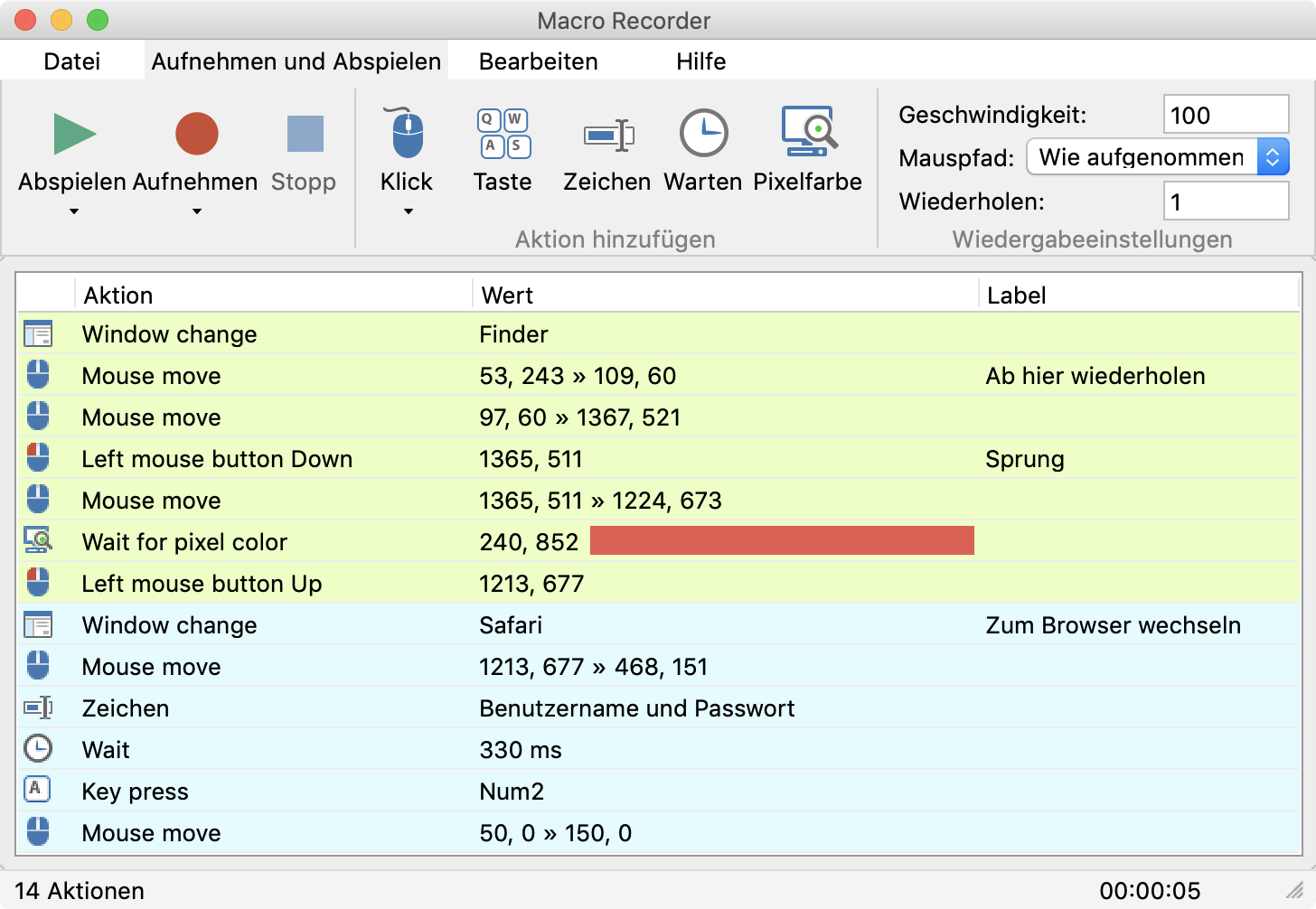 Macro Recorder für Mac - Programmfenster
